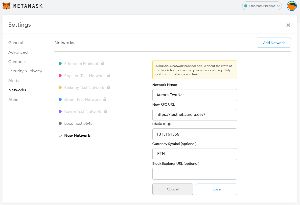 MetaMask-create-aurora-rpc